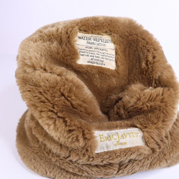 ERIC JAVITS 22" Shearling Sheepskin Bucket Hat Two Tone Genuine Leather Women's - Picture 2 of 4